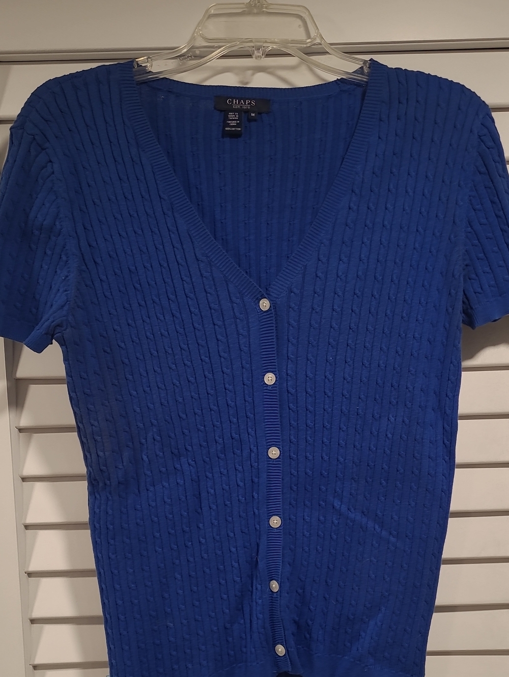 Chaps Blue Short-Sleeve Cable Button Cardigan